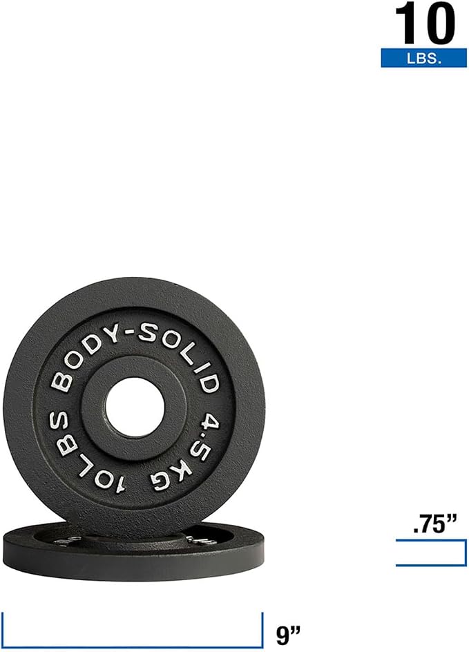 Body-Solid Cast Iron Olympic Weight Plate Set, Free Weights Dumbbell Plates with 2 Inch Standard Hole for All Olympic Barbell Types