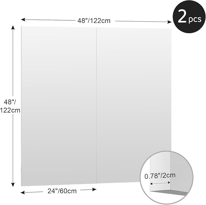 brisafe Gym Mirror, 48"x24" 2-Pack Magnetic No-Drill Wall Mirror | Shatterproof Nano Safety Mirror, Lightweight, Reduces ER bills，True Reflection, for Gym & Dance