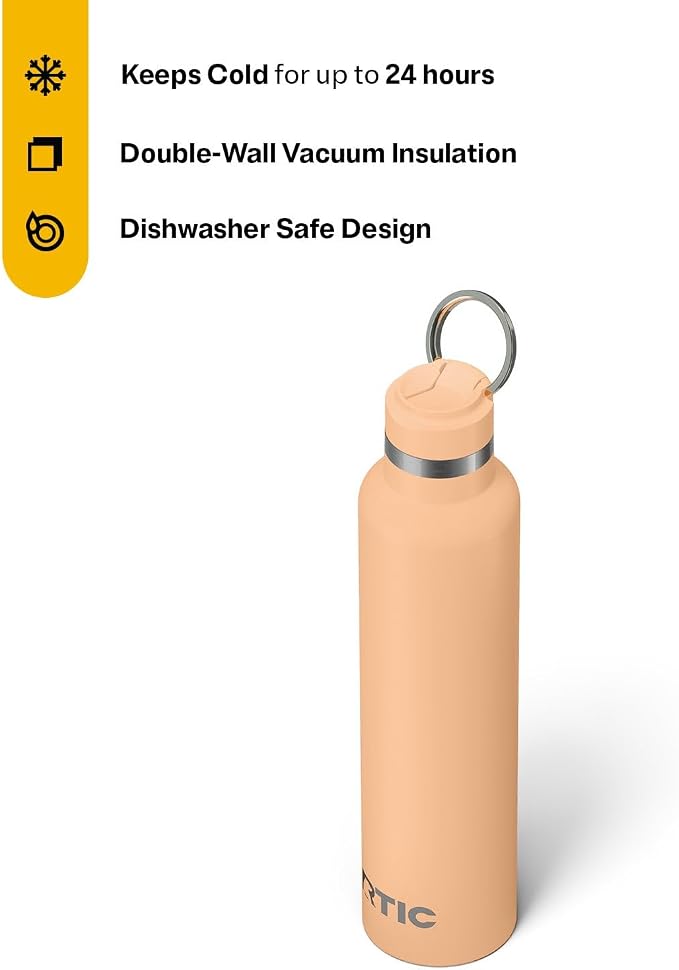 RTIC 26oz Journey Water Bottle Ceramic Lined Metal Stainless Steel Vacuum Insulated, BPA Free, Reusable, for Water, Hot and Cold Drinks, Travel, Sports, Camping, Peach Tea