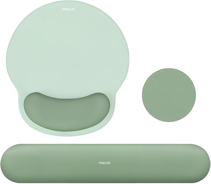 MOSISO Wrist Rest Support for Mouse Pad&Keyboard Set, Antique Green | Circle Curved Ergonomic Mousepad Non-Slip Base Home/Office Pain Relief&Easy Typing Pad with Soft Cloth&Silicone Lining