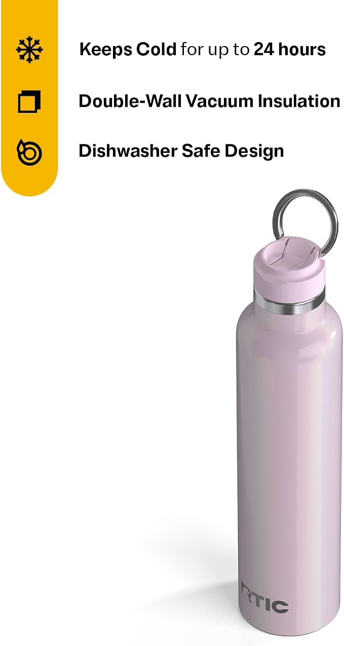 RTIC 26oz Journey Water Bottle, Ceramic Lined, Pale Pink Glitter | Stainless Steel Metal, Insulated for Hot and Cold Drinks, Sports, Travel and Camping
