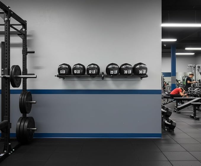 Valor Fitness Wall-Mounted Adjustable Ball Storage Rack – Holds Slam Balls, Medicine Balls, Stability Balls, Basketballs – Compact Sports Equipment Organizer for Home Gyms and Commercial Use