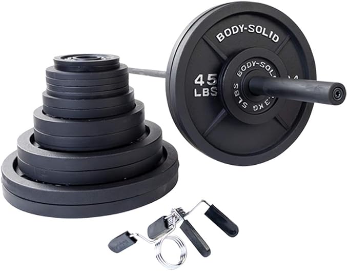Body-Solid Cast Iron Olympic Weight Plate Set, Free Weights Dumbbell Plates with 2 Inch Standard Hole for All Olympic Barbell Types
