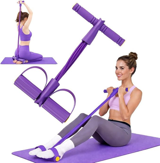 Resistance Bands with Handles, 6-Tube Foot Pedal, Natural Rubber Ankle Puller for Sit-ups & Full Body, Portable Home Gym Strength for Legs, Arms & Core