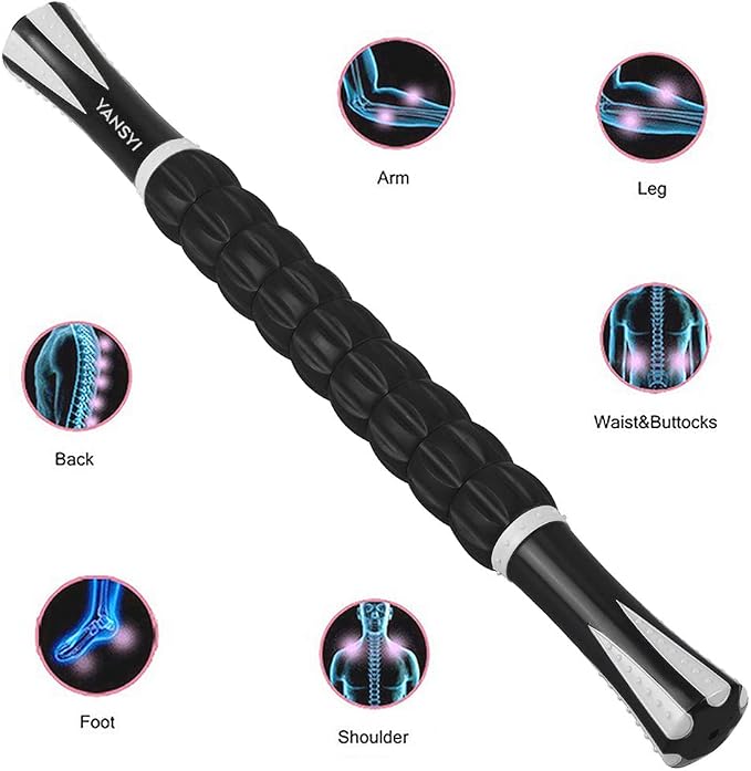 YANSYI Professional 9-Roller Deep Tissue Massage Stick - Portable Muscle Recovery Roller for Athletes, Relieves Post-Workout Soreness & Leg/Back Pain - Portable Physio Tool (White)