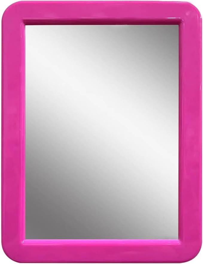 PTY Magnetic Real Glass Mirror for School or Gym Locker, 5" x 7" Pink Framed - Locker Accessory - Small Makeup Mirror for Fridge, Toolbox, Office Cabinet, Workshop