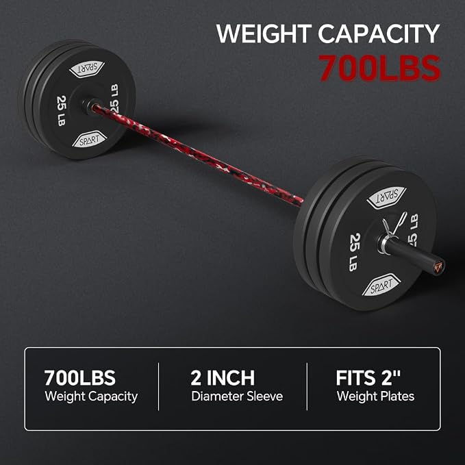 7FT Olympic Barbell Bar with Weight Plate Set Combo, Solid Olympic Bar with Bearings, 700Lbs Capacity Weight Bar for Home Gym Strength Training, Weightlifting, Powerlifting, Fit for 2" Olympic Plates