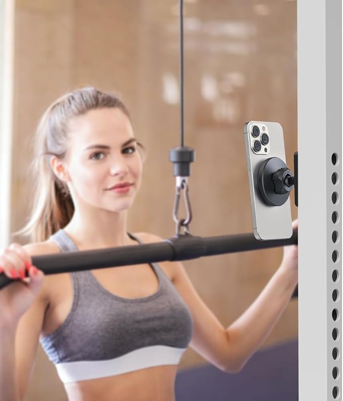 Magnetic Phone Holder for Gym Mirror | Dual-Sided 360° Adjustable Mount, Strong Suction Wall Mount, Hands-Free Workout Stand, All Smartphones Compatible