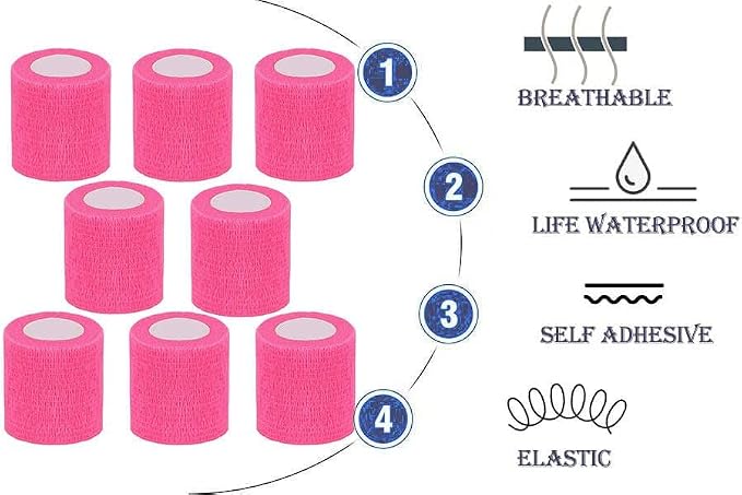 Self Adhesive Bandage Wrap,2" Pink Cohesive Bandages Vet Wrap Sport Tape | CIYAGPOOU 8 Pack Breathable Elastic Bulk for First Aid Supplies, Wrist Sprains Protection