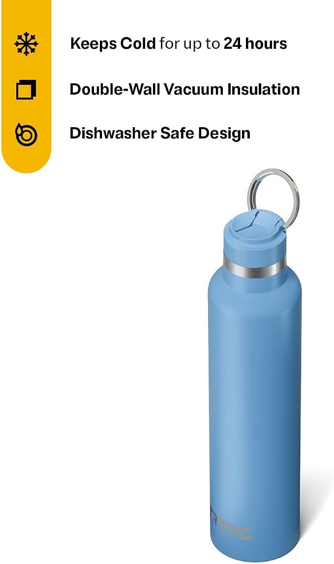 RTIC 26oz Journey Water Bottle Ceramic Lined Metal Stainless Steel Vacuum Insulated, BPA Free, Reusable, for Water, Hot and Cold Drinks, Travel, Sports, Camping, Denim