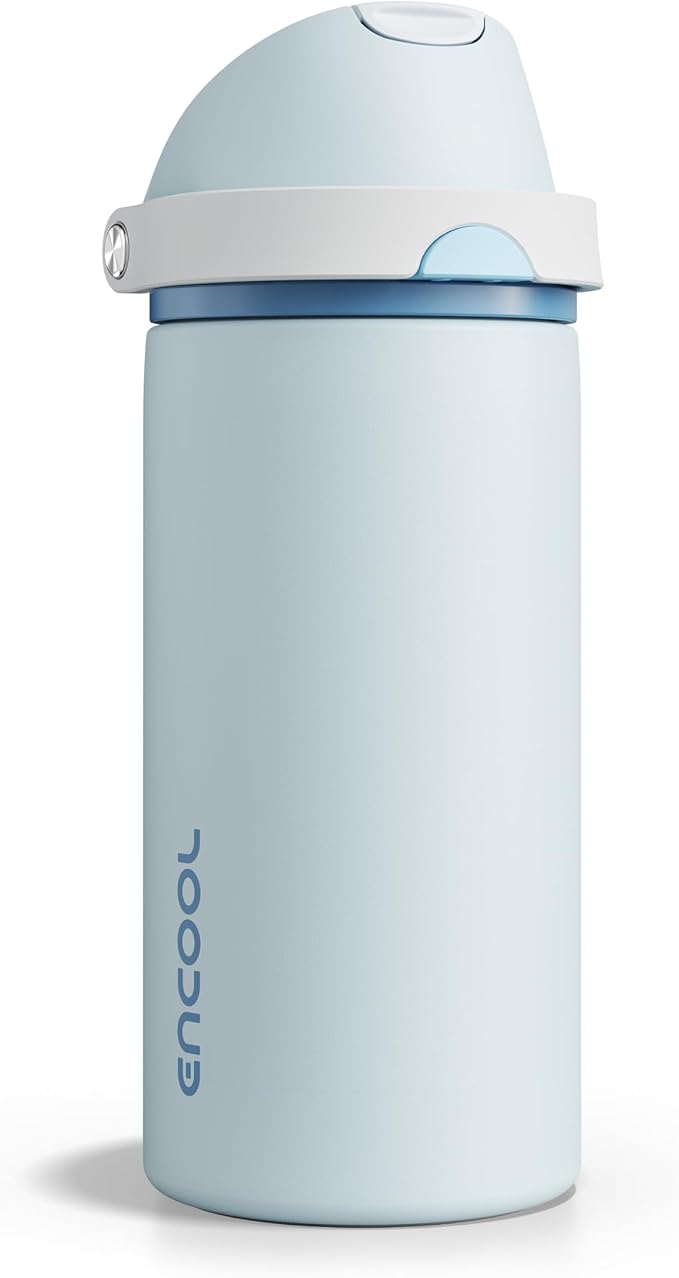 Insulated Water Bottle with Straw - Encool Stainless Steel Water Bottle with Push Button Lid, Leak-Proof & BPA-Free, Keeps Cold for 24 Hours for Sports, Travel, Gym (18 oz, Jungle Mist)