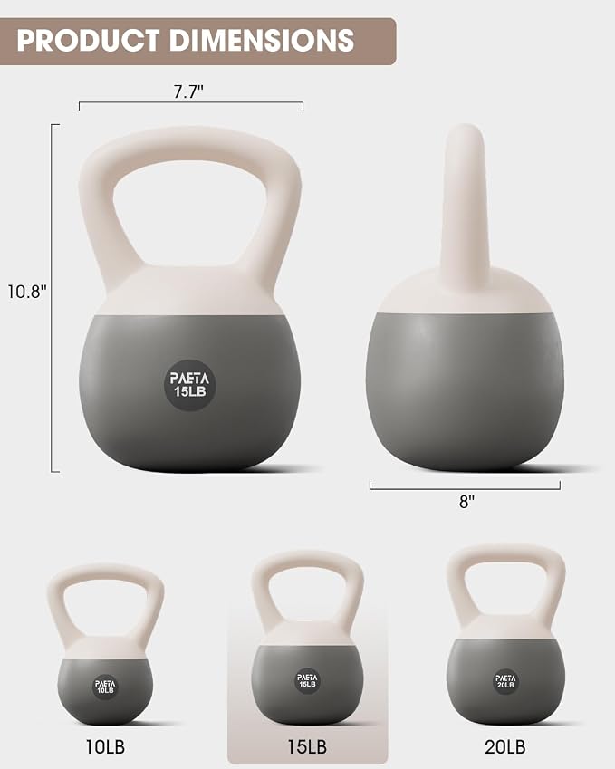 PAETA Soft Kettlebell for Home Fitness – Anti-Slip Grip & Wide Handle Design,Soft Kettlebell Set, Gentle Floor-Friendly Impact – 10lbs, 15lbs, 20lbs, for Home Functional Training