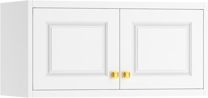 Polup 15" High White Metal Wall Cabinet, Overhead Closet Storage Unit | Modular Steel Top Extension for 71" Armoire Wardrobe, 2 Doors, 180lbs Capacity Single Space, Mounting Hardware for Bedroom