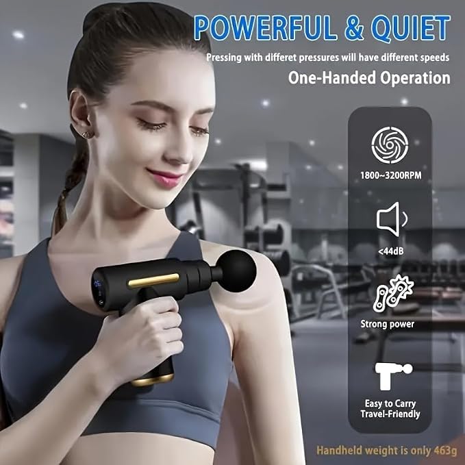 Portable Massage Gun Deep Tissue,Percussion Handheld Muscle Massager Tool, Ideal Gifts for Home & Travel (Black)