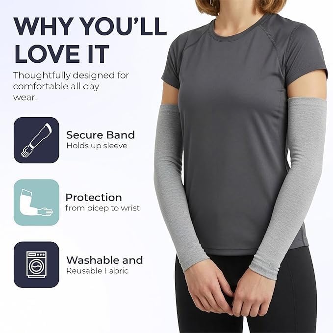 100% Organic Cotton Eczema Arm Sleeves - Anti Scratch, Secure Fit, Washable, Unisex, 1 Pair