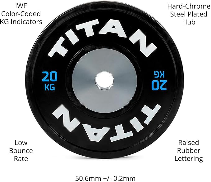 Titan Fitness Elite Olympic Bumper Plates, Competition Weight Plates, Rubber Rubber with Steel Insert