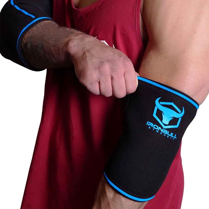 Elbow Sleeves 5mm (1 Pair) - High Performance Elbow Sleeve Support for Weightlifting, Weight Training & Powerlifting - Best Compression Straps - for Men and Women (XX-Large, Black/Blue)