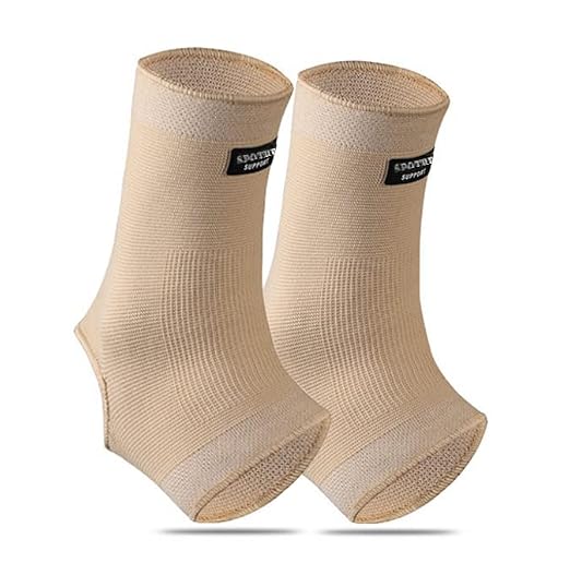 SPOTBRACE Ankle Brace Compression Sleeve, Ankle Support For Women Men 2Pack | Elastic, Open Heel, Beige, Breathable, Thin, Soft, Foot Compression Sock Wrap for Swelling, Plantar Fasciitis, Sprain, Size S