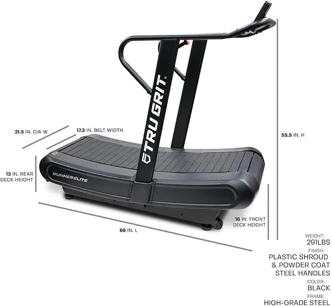 Tru Grit Fitness Runner Manual Treadmill, Exercise Equipment, 6 Resistance Levels, LCD, for Runners and Fitness Enthusiasts - Black