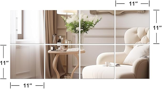 Vlush Home Gym Mirror Tiles 11'' x 11'' x 8PCS Wall Mounted Full Body Mirror for Home Gym, Door, Bedroom & Bathroom