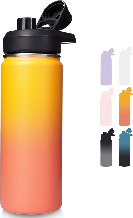 Fijinhom Insulated Water Bottle with Handle, 304 Stainless Steel Water Bottles with Wide Mouth, Double Wall Vacuum Sports Water Bottle, BPA Free, Keep Cold and Hot, 18 Ounces, Yellow&Orange