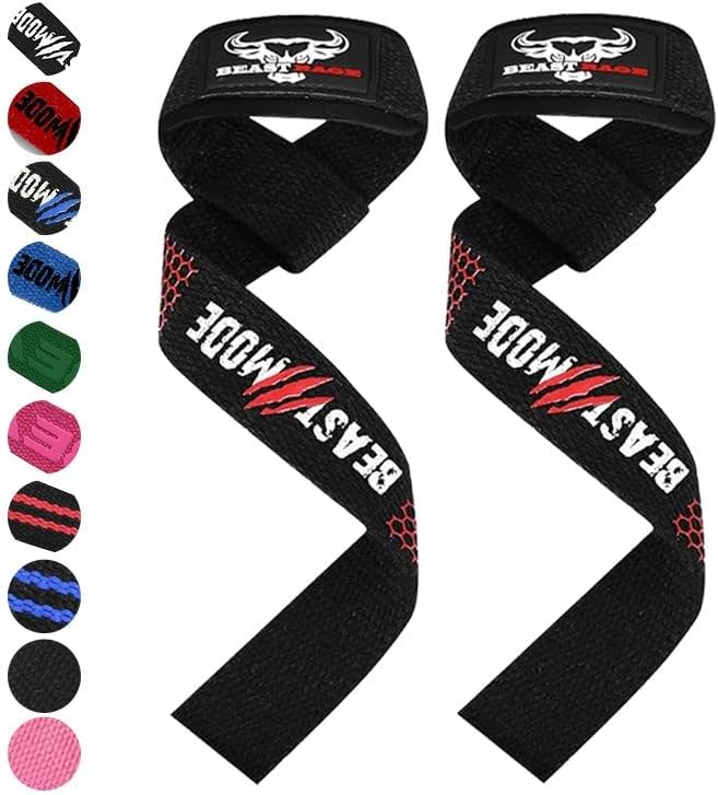 BEAST RAGE Lifting Wrist Straps for Weightlifting, Straps Gym Grip Power Workouts Lifting Straps Padded Neoprene & Premium Cotton Men Women, Deadlift Bodybuilding Exercise Lifting Straps