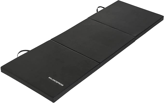 BalanceFrom 6x2 Feet 3-Panel Folding Gymnastics Mat – 2-Inch Thick Pad with Vinyl Surface and Carrying Handles for Tumbling, Yoga, Pilates, Home Workouts, and Martial Arts
