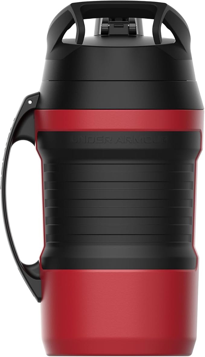 Under Armour Insulated Water Bottle with Handle & Fence Hook, Half Gallon Sports Water Jug, Leak-Resistant & BPA-Free for Baseball, Football & Gym - Red/Black, 64oz