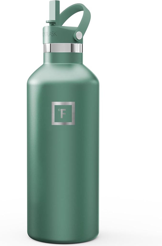 IRON °FLASK 32 oz Narrow Mouth Water Bottle with Straw | Insulated Stainless Steel Sports Water Bottle with Leakproof Straw Lid - BPA Free, Cold 24 Hrs, Sweat Free (Sage)