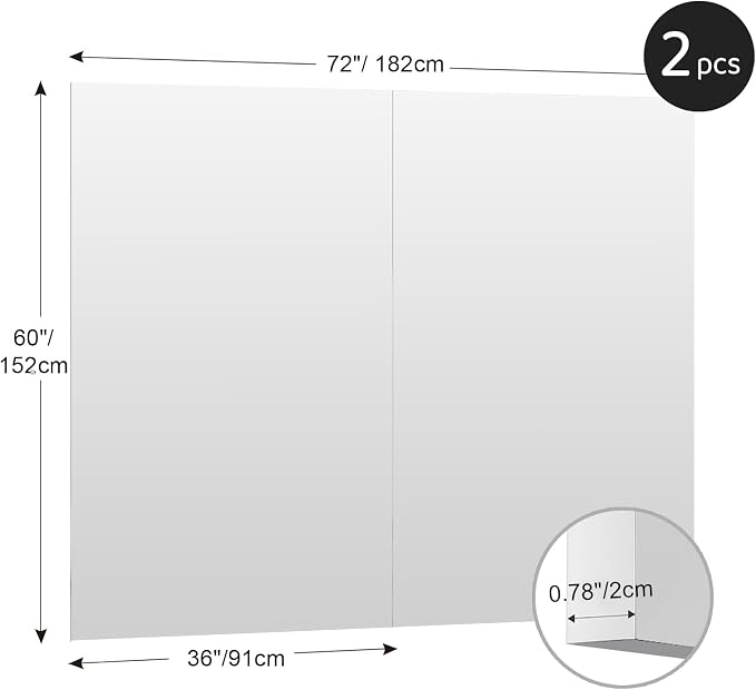brisafe Gym Mirror, 60"x36" 2-Pack Magnetic No-Drill Wall Mirror | Shatterproof Nano Safety Mirror, Lightweight, Reduces ER bills，True Reflection, for Gym & Dance