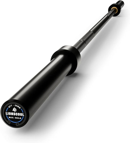LIONSCOOL 4ft/4.9ft/6ft 2-Inch Olympic Barbell for Strength Training | Weightlifting, Squat, Curl, Deadlift, Press, Hip Thrust Straight Weight Bar, 350/500lbs Capacity, Chrome, Black, Silver, Red