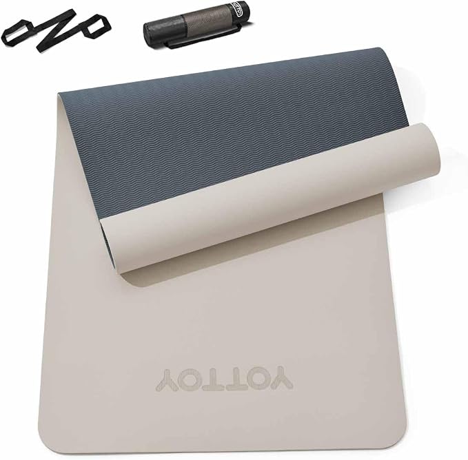 Yoga Mat,Non-Slip TPE Exercise Mat(1/4 Inch) for Pilates, Fitness & Barefoot Workouts, Home Gym Studio with Strap & Bag