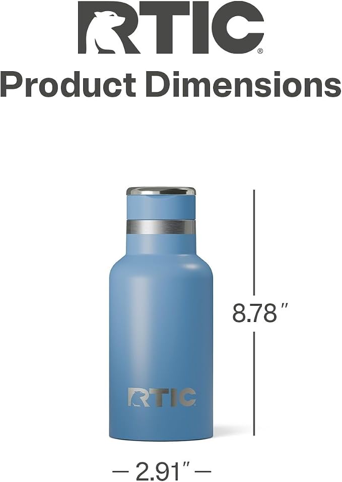 RTIC Little Journey Water Bottle with Straw, Ceramic-Lined, Insulated, Stainless Steel, Metal, Double Wall Vacuum-Insulation, Leak-Proof Lid, BPA-Free Water Flask for Sports, Travel, Denim