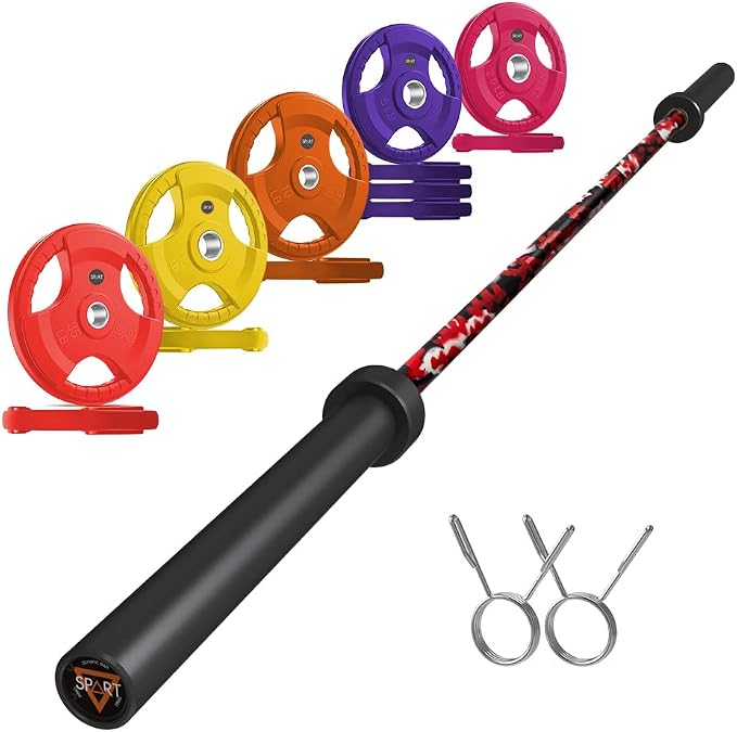 7FT Olympic Barbell Bar with Weight Plate Set Combo, Solid Olympic Bar with Bearings, 700Lbs Capacity Weight Bar for Home Gym Strength Training, Weightlifting, Powerlifting, Fit for 2" Olympic Plates
