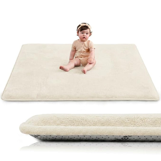 Huloo Sleep Baby Play Mat for Floor,Large 79"×79" Playpen Mat for Toddler,Infant,Kids,1.3" Thick Non-Slip Nursery Rug,Water Repellent Soft Padded Activity Mats for Tummy Time,Crawling,Playroom(Cream)