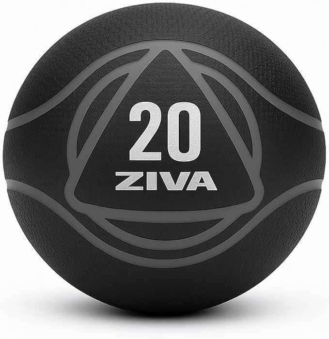 ZIVA Medicine Ball – Durable Rubber Weighted Ball with Easy-Grip Textured Shell for Core, Balance and Strength Training – Commercial Quality (Black, 4–20 lb)