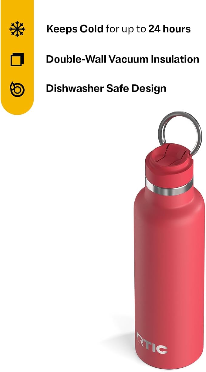 RTIC 20oz Journey Water Bottle, Ceramic Lined, Flag Red | Stainless Steel Metal, Insulated for Hot and Cold Drinks, Sports, Travel and Camping