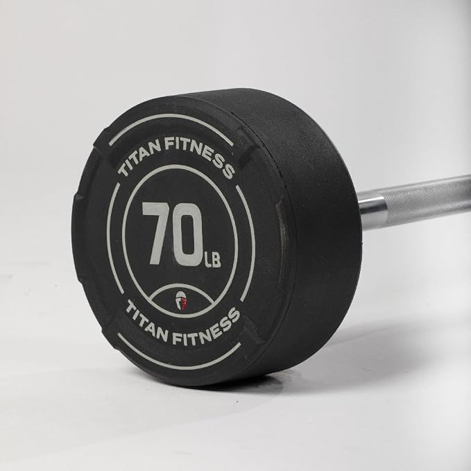 Titan Fitness Rubber Curl Fixed Barbells, Pre-Loaded Weight Bar for Strength Training & Weightlifting