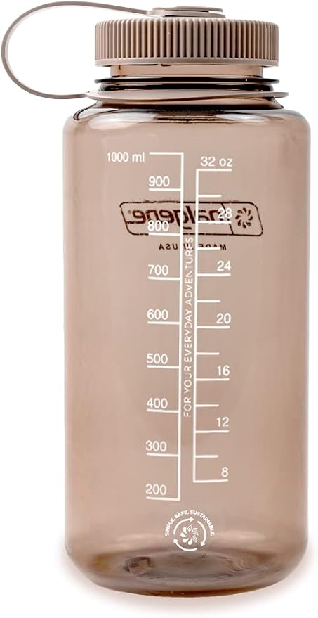 Nalgene 32 oz Wide Mouth Water Bottle | BPA-Free, Durable & Leak Proof, Lightweight Bottle for Hiking & Gym, Work & Travel, Mocha (Pack of 6)