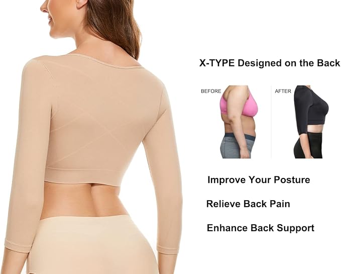 KSKshape Arm Shaper for Women Post Surgery Arm Lipo Compression Sleeves Front Closure Shapewear Bra Posture Corrector