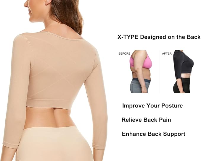 KSKshape Arm Shaper for Women Post Surgery Arm Lipo Compression Sleeves Front Closure Shapewear Bra Posture Corrector
