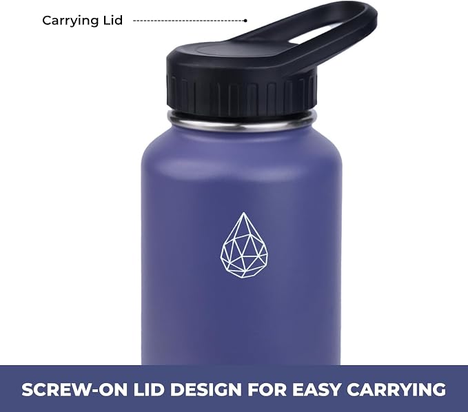 37 oz Insulated Water Bottles with Twist Cap, Keep Cold 24H, Leak-Proof, BPA-Free, Double Wall Stainless Steel Water Flask for Sports, Gym, Travel, and School (Purple)