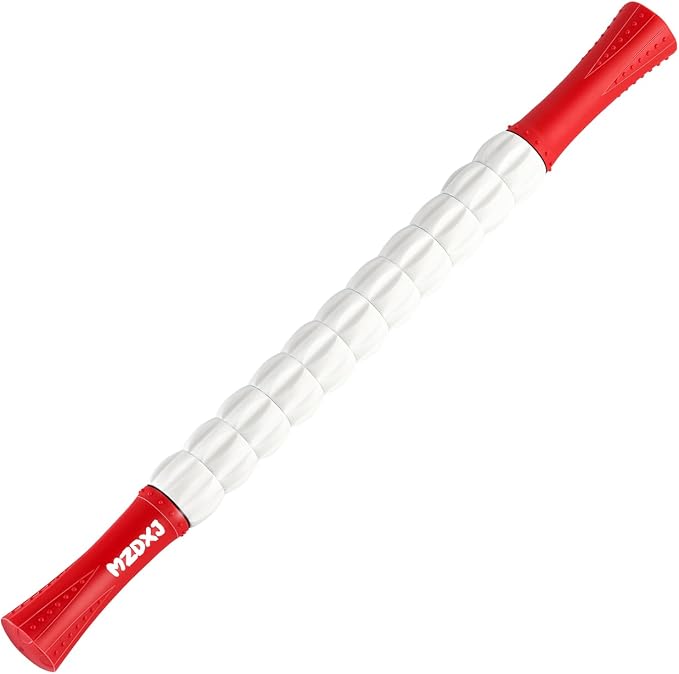 Muscle Roller Massage Roller Stick- Deep Tissue Fascia Blaster for Myofascial Pain Relief, Lymphatic Drainage & Body Sculpting, Handheld Physical Therapy & Recovery Tool (Red White inch)