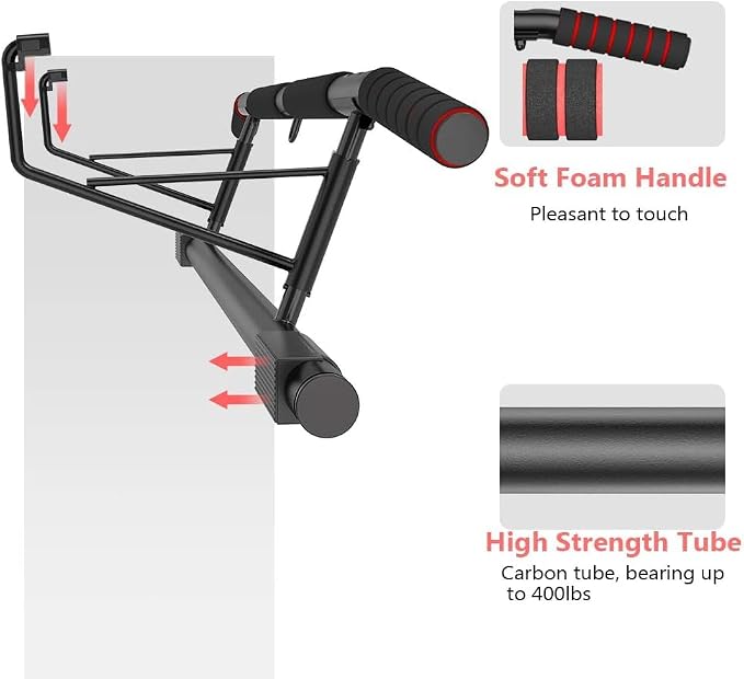 AmazeFan Pull Up Bar Doorway with Ergonomic Grip - Fitness Chin-Up Frame for Home Gym Exercise - Multi-Angle Grip - 2024 Upgrade Smart Hook (Fits Almost All Doors)