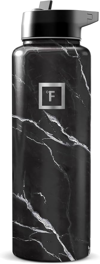 IRON °FLASK 40 oz Wide Mouth Water Bottle with Straw | Insulated Stainless Steel Sports Water Bottle with Leakproof Straw Lid - BPA Free, Cold 24 Hrs, Sweat Free (Black Marquina)