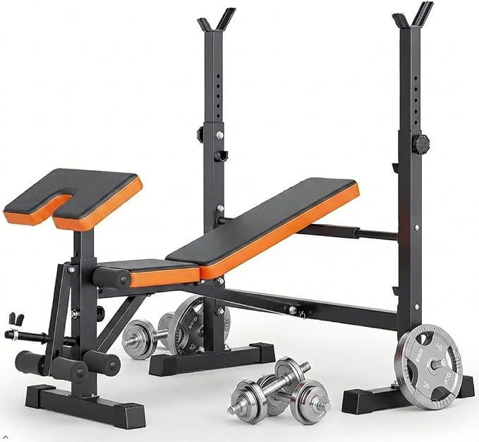 YOLEO 1+X Olympic Weight Bench Set with Rack, Upgraded Roman Chair, Preacher Curl & Leg Extension, 1870LBS Foldable Bench Press System for Full Body & Posterior Chain Training Home Gym