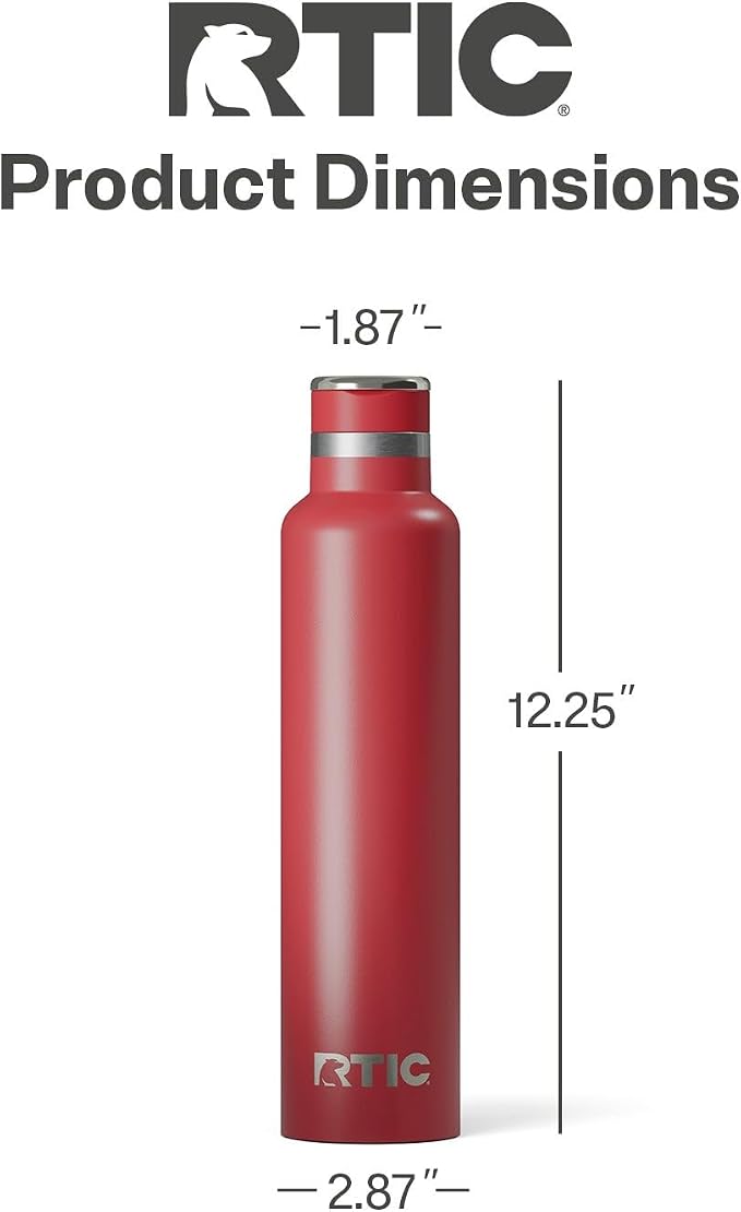 RTIC 26oz Journey Water Bottle Ceramic Lined Metal Stainless Steel Vacuum Insulated, BPA Free, Reusable, for Water, Hot and Cold Drinks, Travel, Sports, Camping, Flag Red
