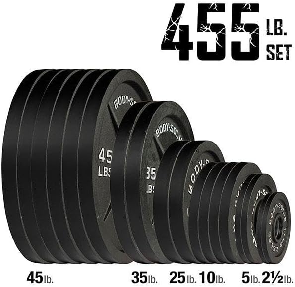 Body-Solid Cast Iron Olympic Weight Plate Set, Free Weights Dumbbell Plates with 2 Inch Standard Hole for All Olympic Barbell Types