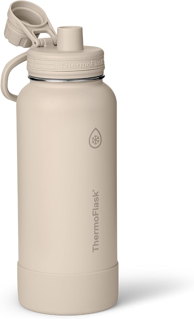 ThermoFlask Insulated Water Bottles, Spout Lid, 2-Pk, 32 oz, Black/Sand