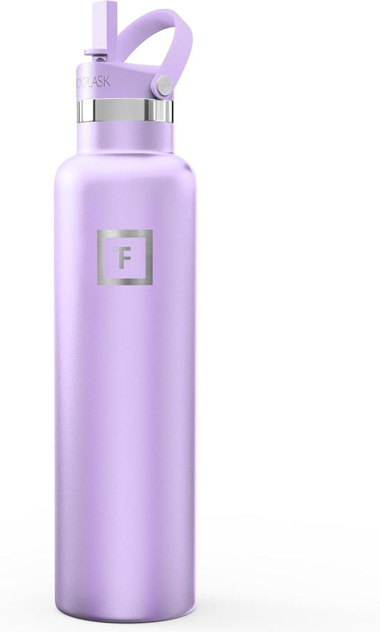 IRON °FLASK 24 oz Narrow Mouth Water Bottle with Straw | Insulated Stainless Steel Sports Water Bottle with Leakproof Straw Lid - BPA Free, Cold 24 Hrs, Sweat Free (Lavender)